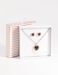 Silver Ruby Heart Necklace & Earring Set - link has visual effect only