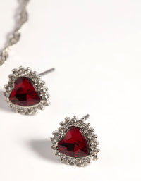 Silver Ruby Heart Necklace & Earring Set - link has visual effect only