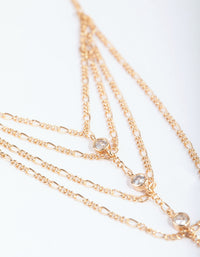 Gold Cubic Zirconia Draped Hand Chain - link has visual effect only