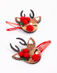 Kids Festive Reindeer Snap Clips - link has visual effect only