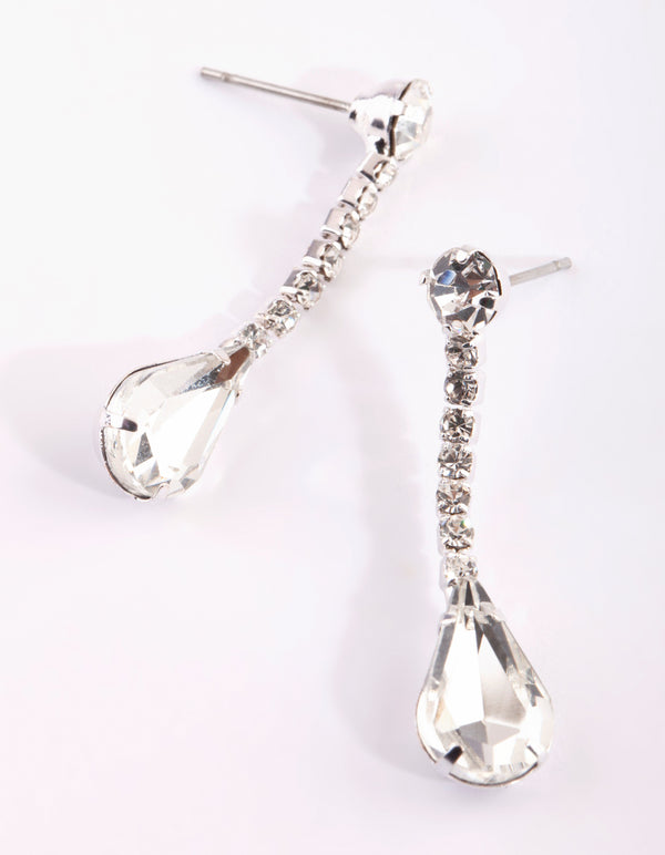 Silver Diamante Teardrop Earrings