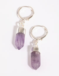 Silver Amethyst Shard Huggie Earrings - link has visual effect only