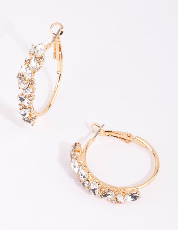 Gold Cluster Diamante Hoop Earrings