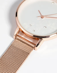 Rose Gold Flower Diamante Mesh Watch - link has visual effect only