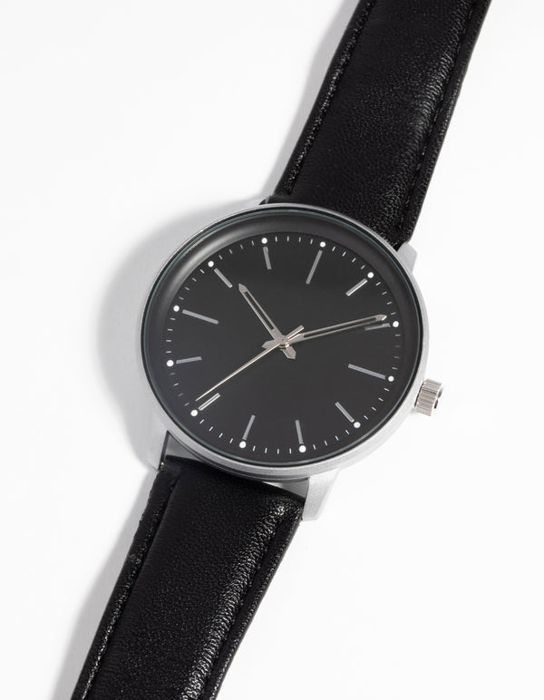 Silver Classic Faux Leather Watch