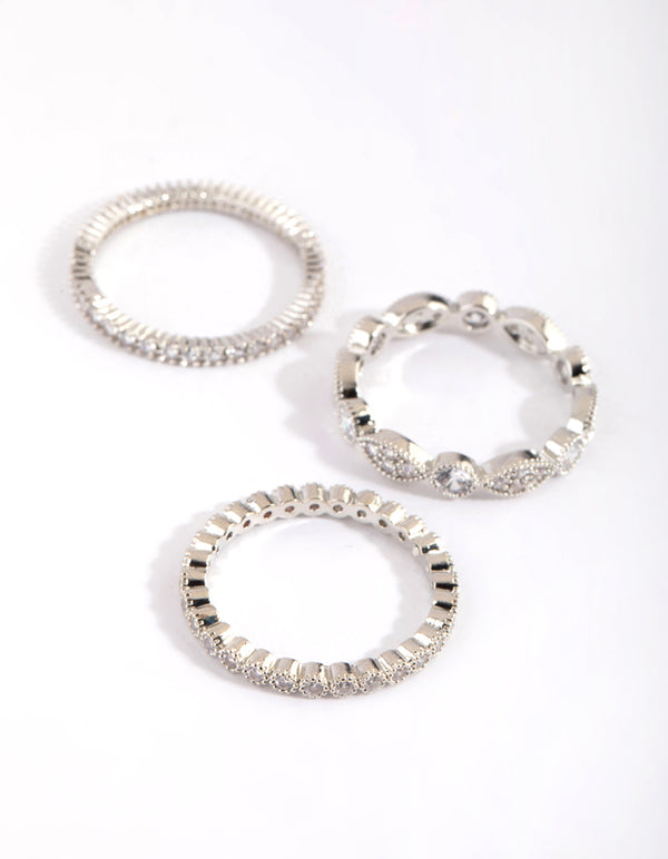 Silver Oval & Circle Cubic Zirconia Ring Pack