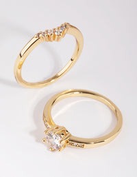 Gold Plated Engagement Style Ring Set with Cubic Zirconia - link has visual effect only