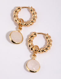 Gold Plated Huggie Hoop Earrings with Rose Quartz - link has visual effect only