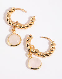 Gold Plated Huggie Hoop Earrings with Rose Quartz - link has visual effect only