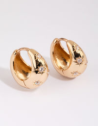 Gold Plated Huggie Hoop Earrings with Cubic Zirconia - link has visual effect only