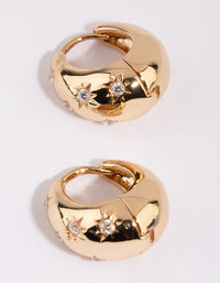 Gold Plated Huggie Hoop Earrings with Cubic Zirconia - link has visual effect only