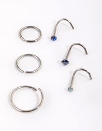 Titanium Diamante Nose Stud & Ring 6-Pack - link has visual effect only