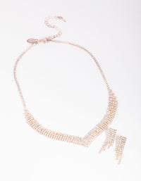 Rose Gold Diamond Simulant Necklace & Earrings Set - link has visual effect only