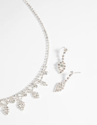 Silver Diamond Simulant Necklace & Earrings Set - link has visual effect only