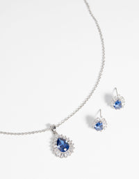 Sapphire Diamond Simulant Necklace & Earrings Set - link has visual effect only