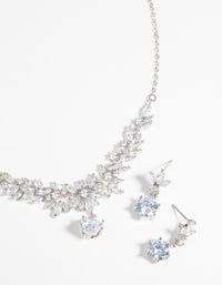 Silver Diamond Simulant Navette Necklace & Earrings Set - link has visual effect only