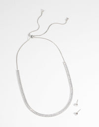 Rhodium Diamond Simulant Baguette Necklace & Earrings Set - link has visual effect only