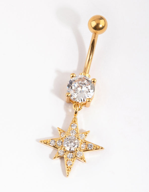 Gold Plated Titanium Star Belly Bar