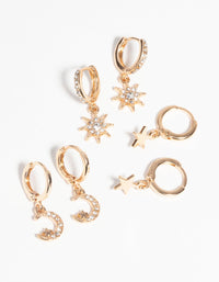 Gold Celestial Huggie Hoop Earring Pack - link has visual effect only