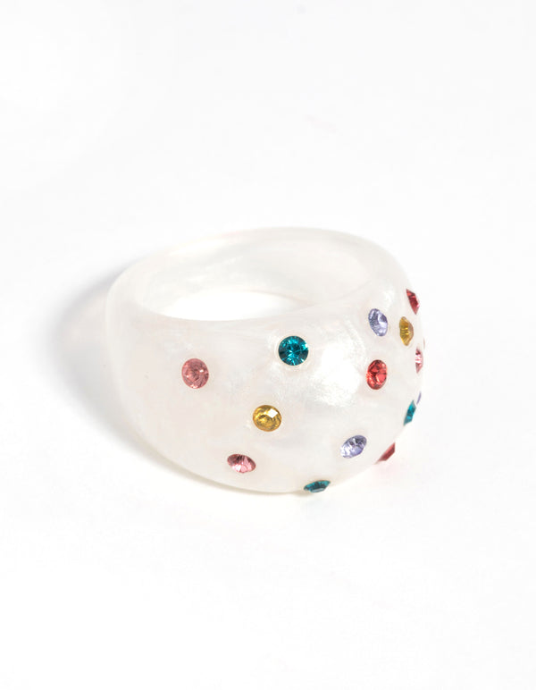 90s White Ring with Diamantes