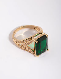 Gold Emerald Cubic Zirconia Statement Ring - link has visual effect only