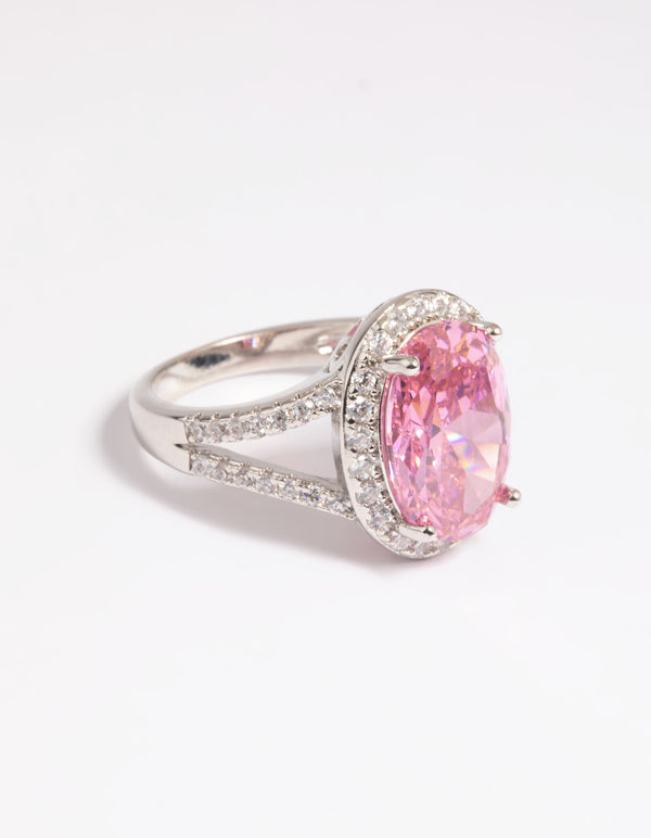 Silver Pink Cubic Zirconia Ring