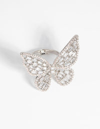 Rhodium Cubic Zirconia Butterfly Statement Ring - link has visual effect only