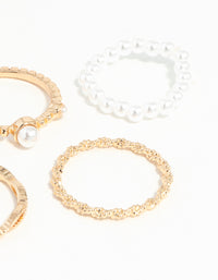 Gold Pearl & Twist Ring 5-Pack - link has visual effect only