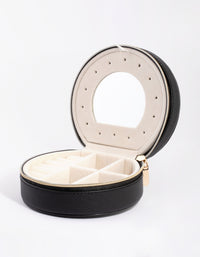 Black Faux Leather Mirror Travel Jewellery Box - link has visual effect only