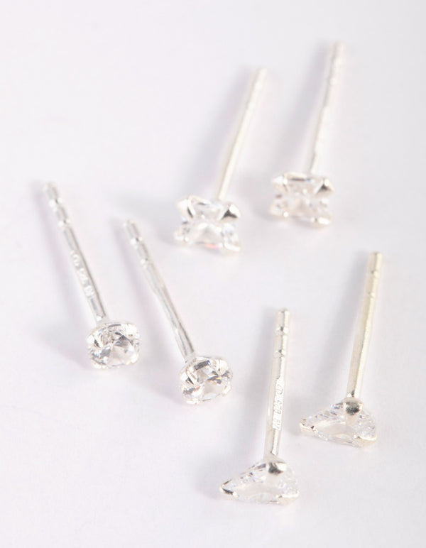 Sterling Silver Cubic Zirconia Stud Earring Pack