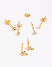 Gold Plated Sterling Silver Cross & Diamante Stud Earring Pack - link has visual effect only