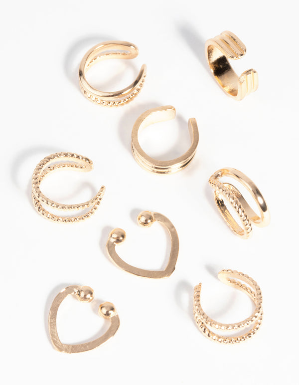 Gold Textured Ear Cuff Earring 8-Pack