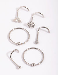 Surgical Steel Flower Nose Stud & Ring 6-Pack - link has visual effect only