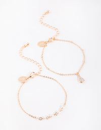 Gold Pearl & Teardrop Diamante Bracelet Set - link has visual effect only