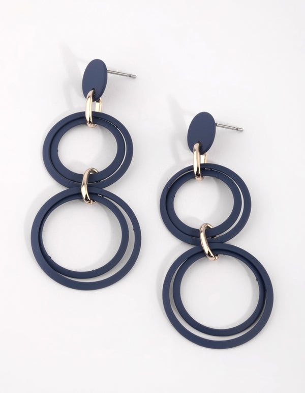 Matte Navy Circular Drop Earrings