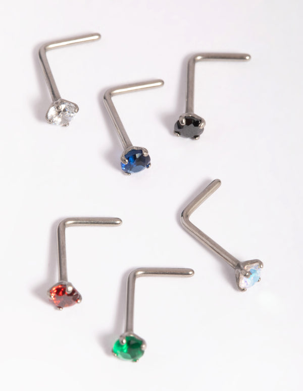 Titanium Mixed Stone Nose Stud 6-Pack