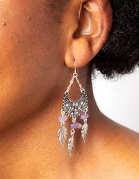 Antique Silver Fan Drop Earrings with Amethyst - link has visual effect only