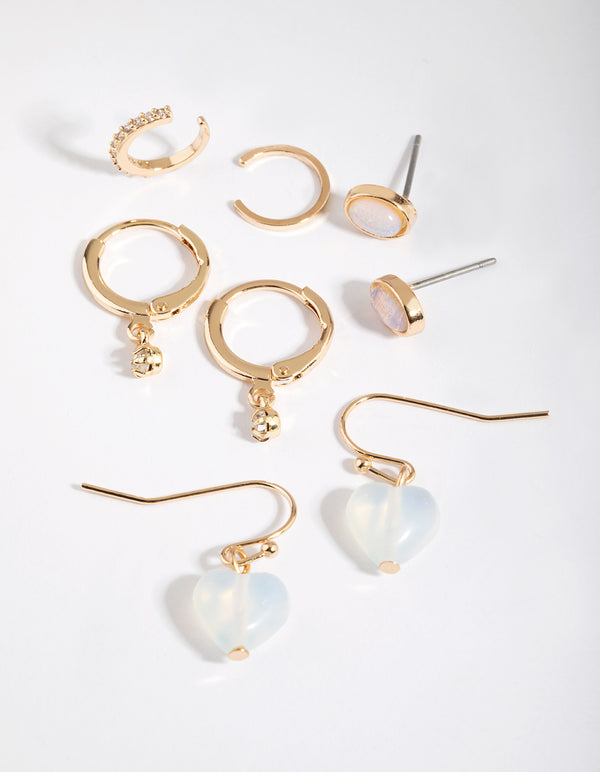 Gold Moonstone Earring Stack Pack