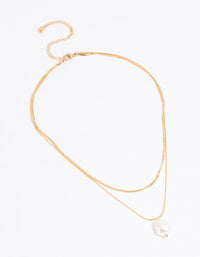 Waterproof Gold Plated Stainless Steel Snake Chain & Freshwater Pearl Layered Necklace - link has visual effect only