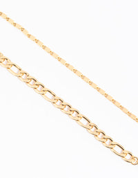 Gold Plated Mixed Chain Bracelet Set - link has visual effect only