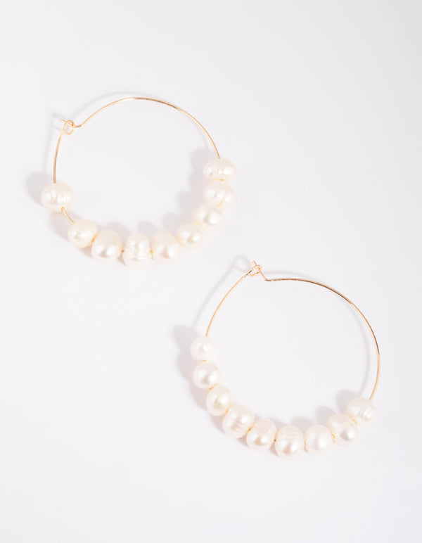 Gold Hoop Earrings with Freshwater Pearls