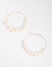 Gold Hoop Earrings with Freshwater Pearls - link has visual effect only