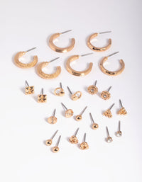 Gold Textured Stud & Hoop Earring 12-Pack - link has visual effect only