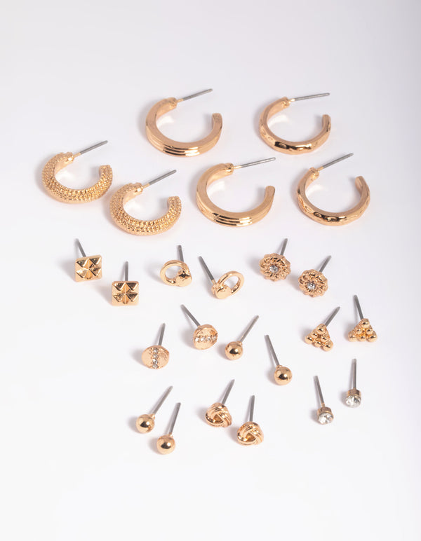 Gold Textured Stud & Hoop Earring 12-Pack