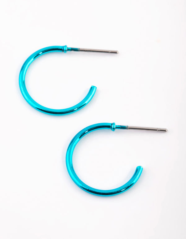 Matte Blue Metallic Huggie Hoop Earrings