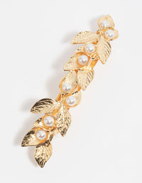 Gold Leaf & Pearl Barette Clip - link has visual effect only