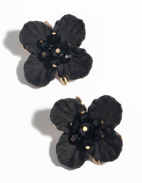 Black Pearlised Flower Stud Earrings - link has visual effect only