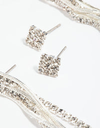 Silver Diamante Stud Earring Set - link has visual effect only