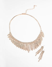 Rose Gold Diamante Necklace & Earrings Set - link has visual effect only