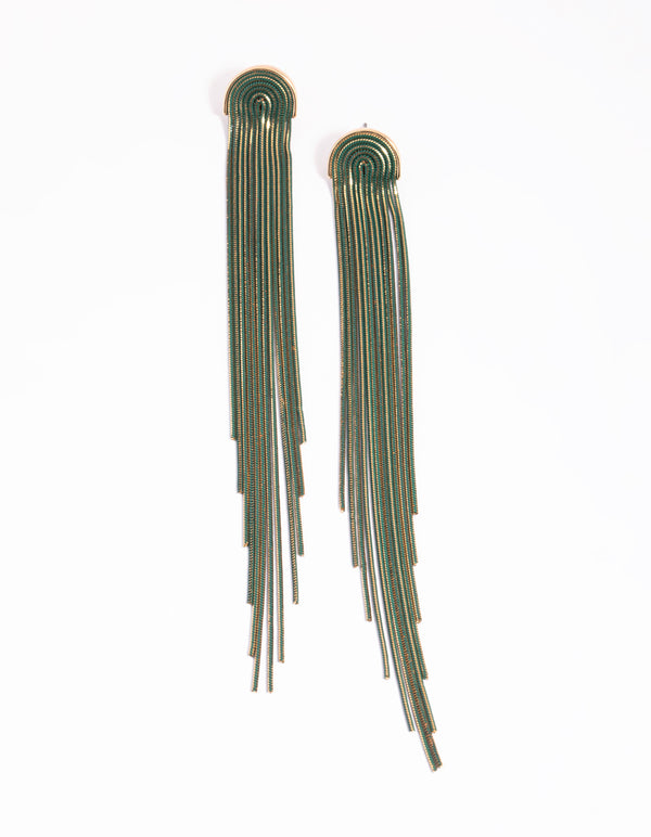 Green Diamante Waterfall Earrings